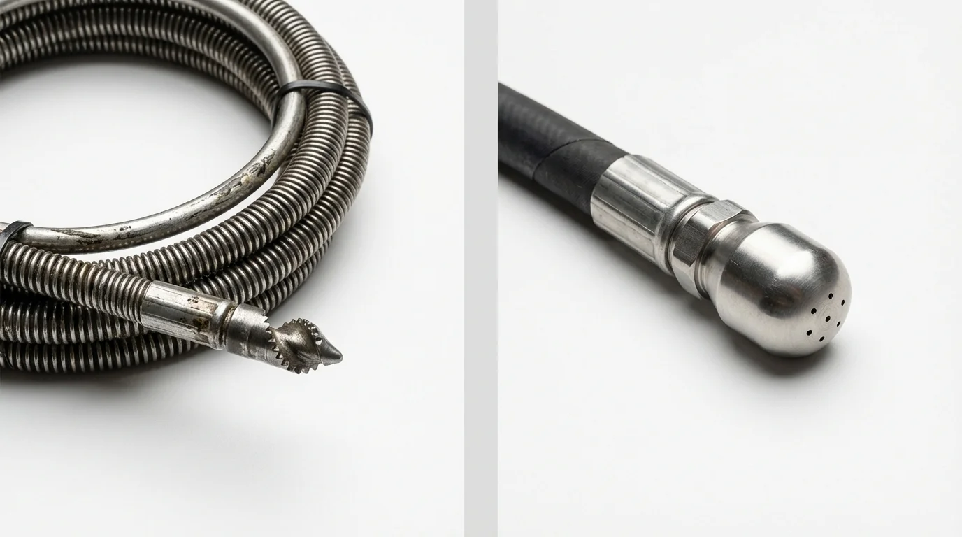 Drain snake cable and hydro jetting nozzle used for drain cleaning in Newbern, TN