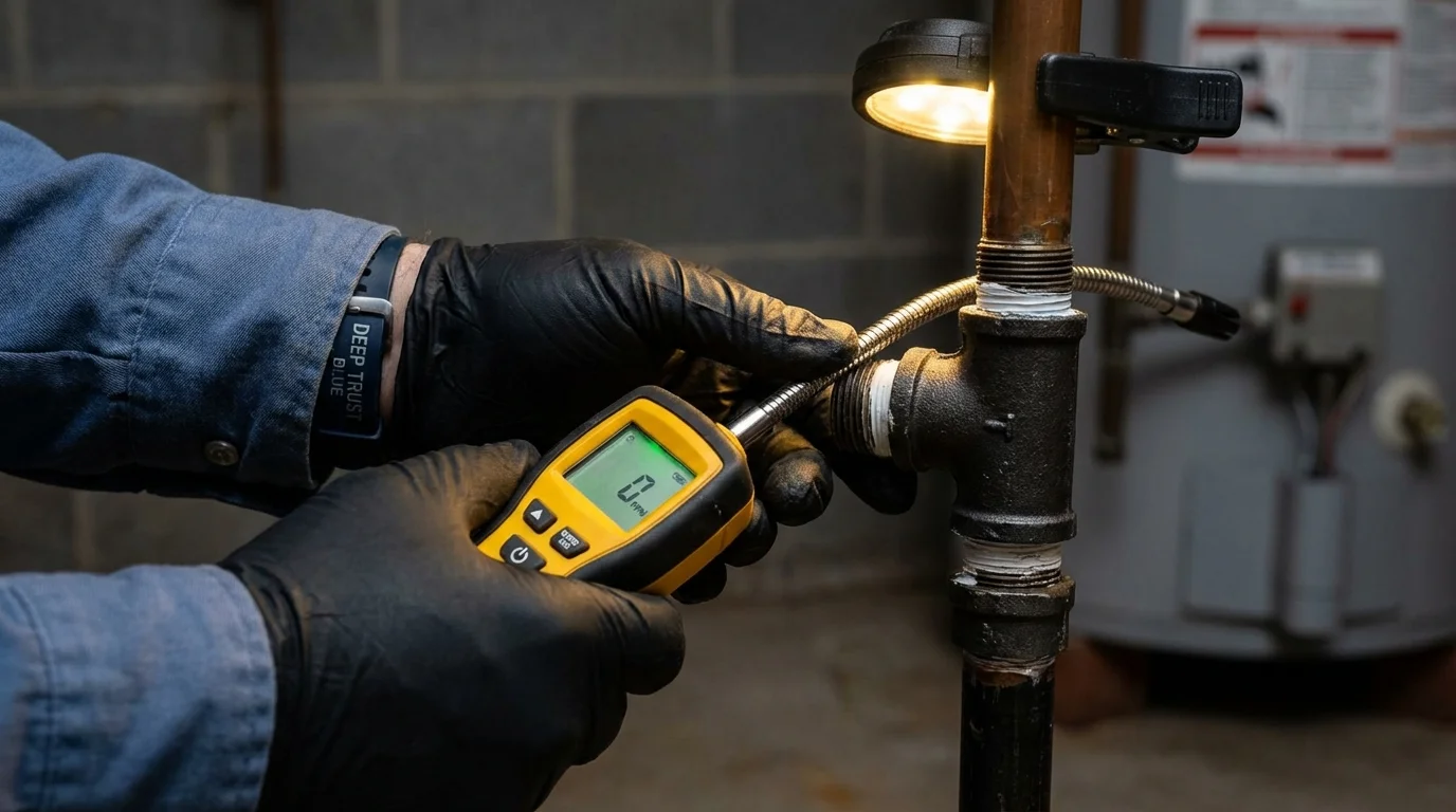 Gas leak detection with electronic sniffer by Johns Plumbing LLC in Newbern